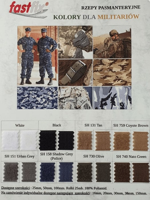 Rzepy Fastfix - karta kolorów rzepów militarnych