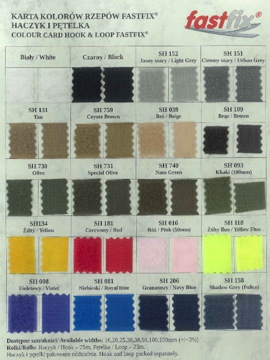 Rzepy Fastfix - basic colour card